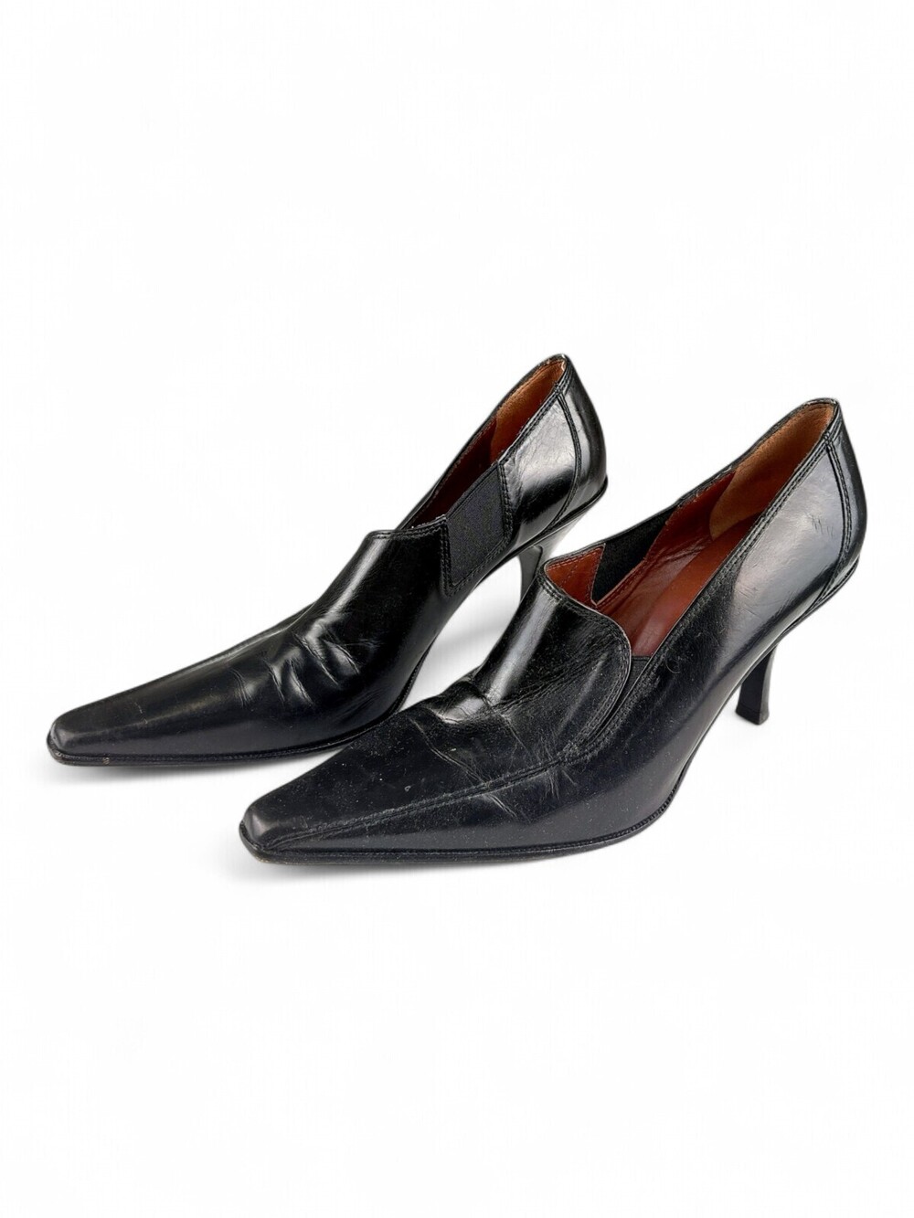 Donald J. Pliner Black Leather Pointed Toe Slip-On Heels Size 9